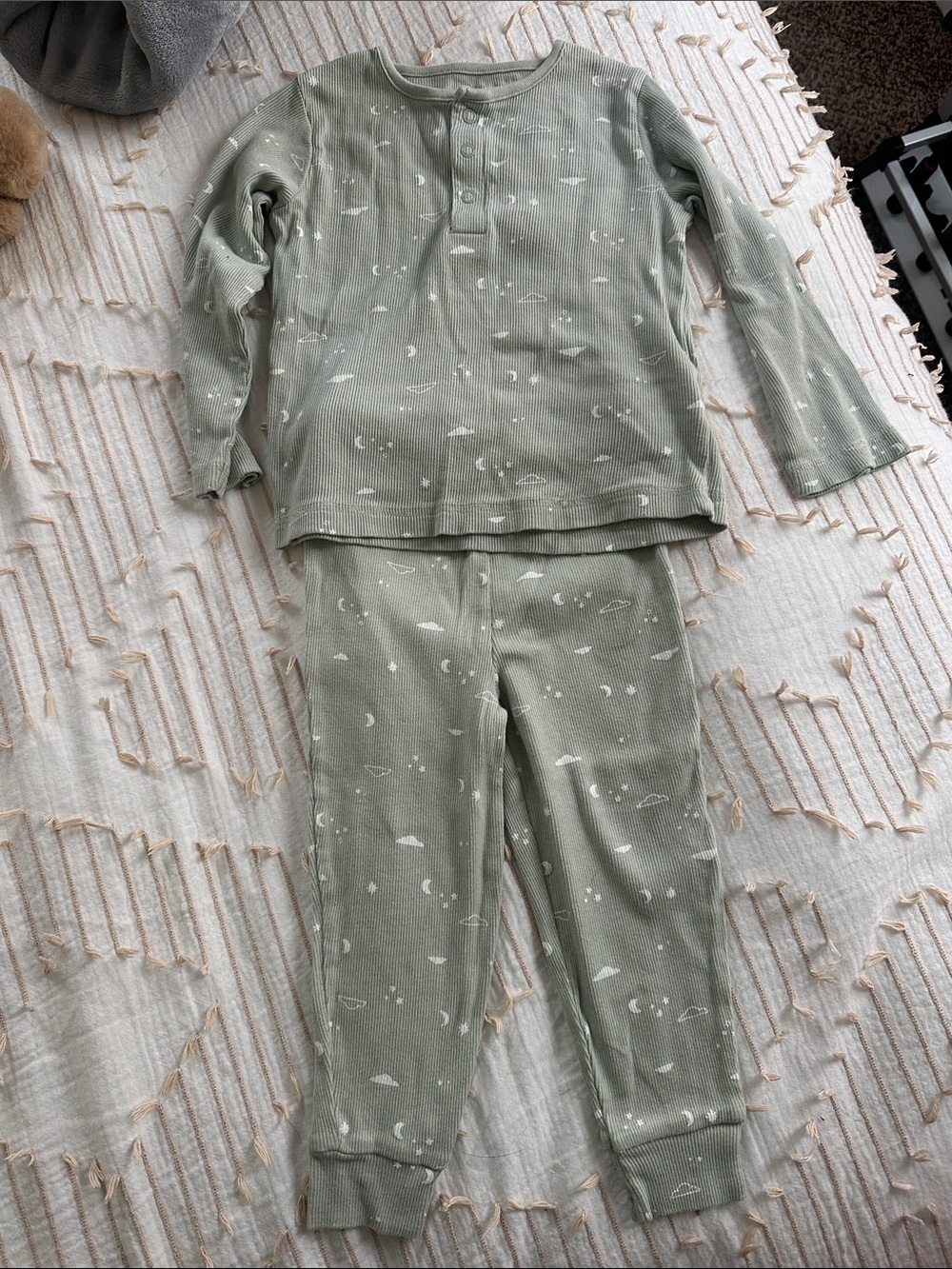 Carter's Sage Green Moon & Cloud Thermal Pajama Set